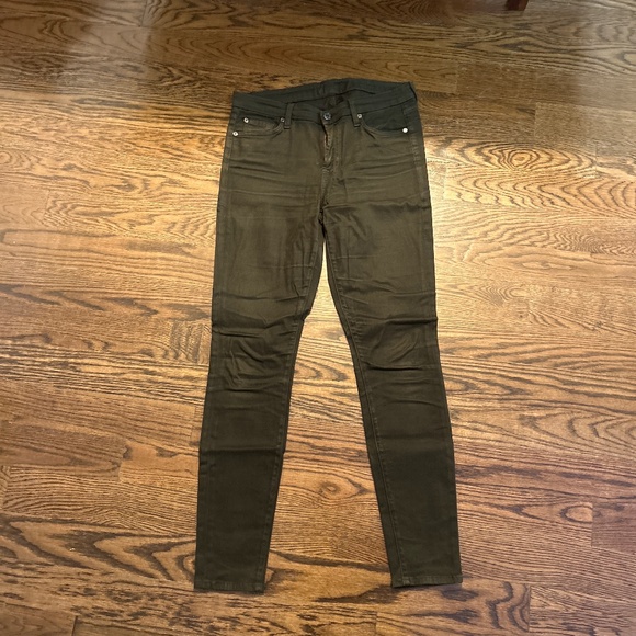 7 for All Mankind Skinny Stretch Twill Pants Dark Green Olive - Picture 1 of 4